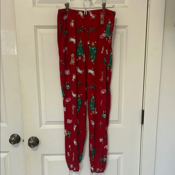 Joyspun Christmas Pajama Pants size medium red Christmas tree dog reindeer PJ’s - Picture 2 of 7